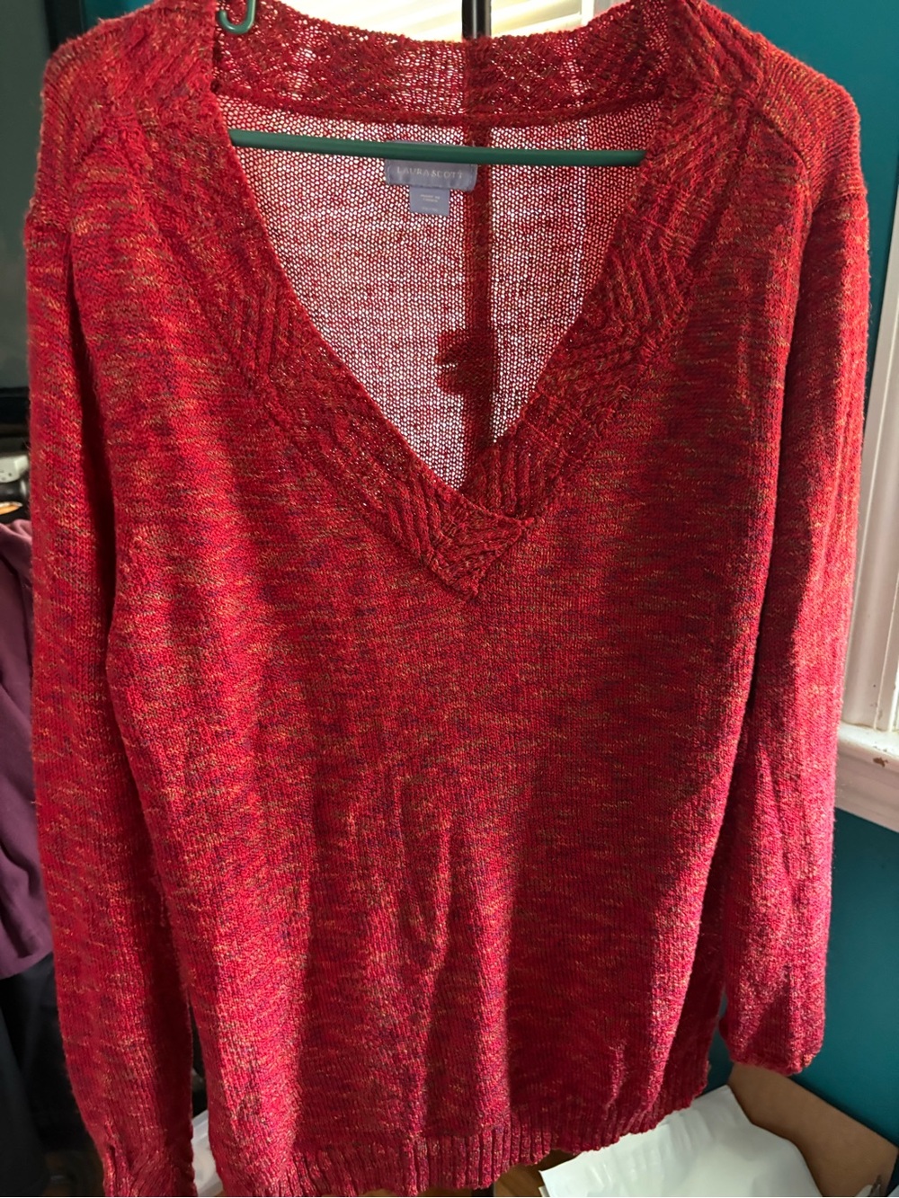 Laura Scott Red Multi-Tone Knit Sweater